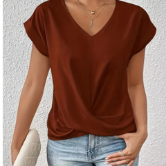 Women's T Shirt | V Neck Short Sleeve Twist Front