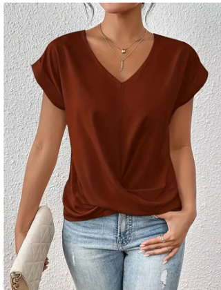 Women's T Shirt | V Neck Short Sleeve Twist Front