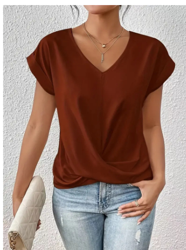Women's T Shirt | V Neck Short Sleeve Twist Front