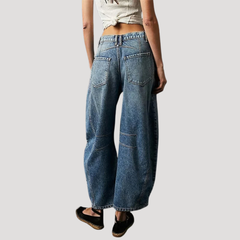 Women's Barrel Jeans | Leopard Print Mid Rise Cropped Denim