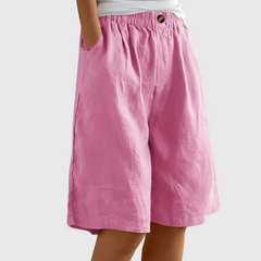 Women's Bermuda Shorts | Knee-Length Elastic Waist Pockets