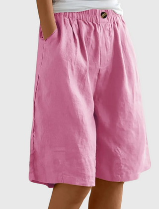 Women's Bermuda Shorts | Knee-Length Elastic Waist Pockets