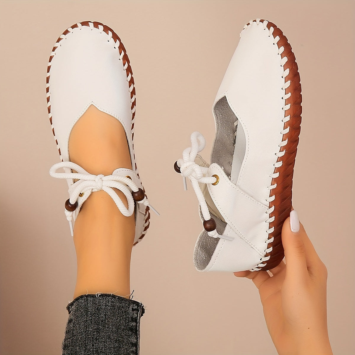 Women's Ballet Flats | Lace-Up Leather Casual