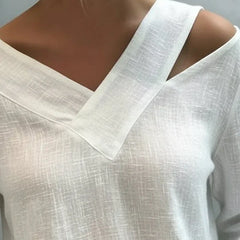 Women's Long Sleeve Top | Off Shoulder V Neck Relaxed Fit