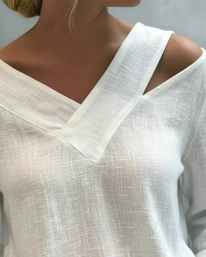 Women's Long Sleeve Top | Off Shoulder V Neck Relaxed Fit