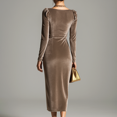 Women's Christmas Party Dress | Cowl Neck Long Sleeve Velvet Midi Wrap