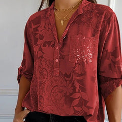 Women's Going Out Top | Lapel Collar Sequin Sleeves