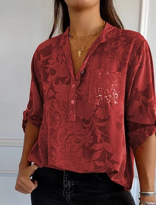 Women's Going Out Top | Lapel Collar Sequin Sleeves