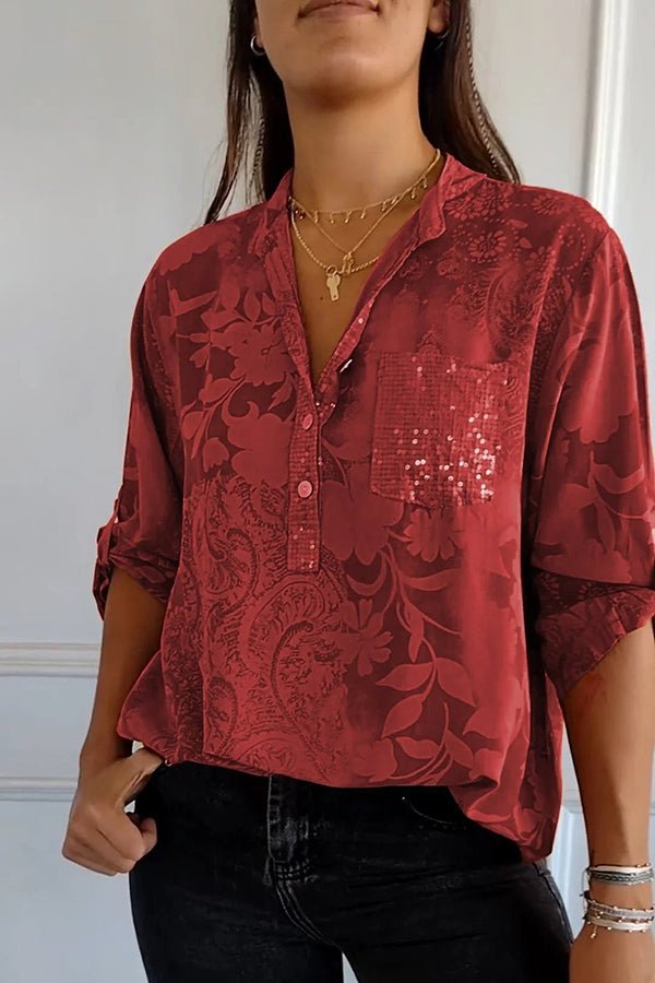 Women's Going Out Top | Lapel Collar Sequin Sleeves
