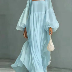 Women's Flowy Maxi Dress | Square Neckline Puff Sleeve Maxi