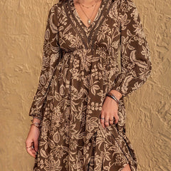 Women's Lace Dress | V-Neck Floral Long Sleeve