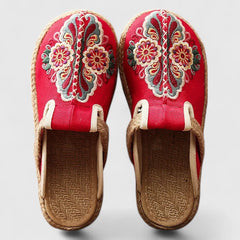 Women's Mules | Embroidered Floral Canvas Slip-On
