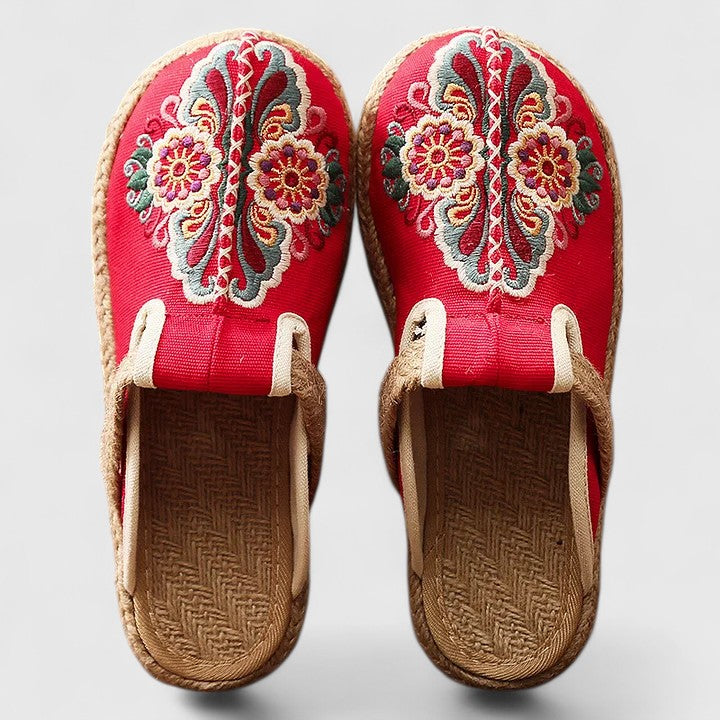 Women's Mules | Embroidered Floral Canvas Slip-On