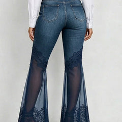 Women's Lace Pants | High-Waisted Wide-Leg Denim Zipper