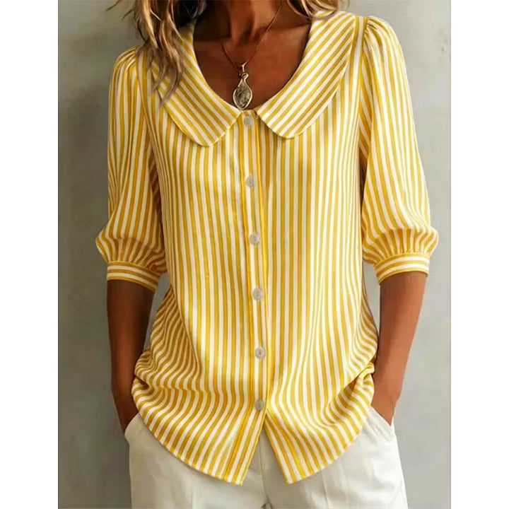 Women's Linen Shirt | Collared V-Neck Button-Front Relaxed