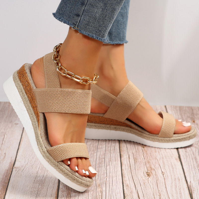 Women's Platform Slide | Open Toe Woven Knit Espadrille Sole
