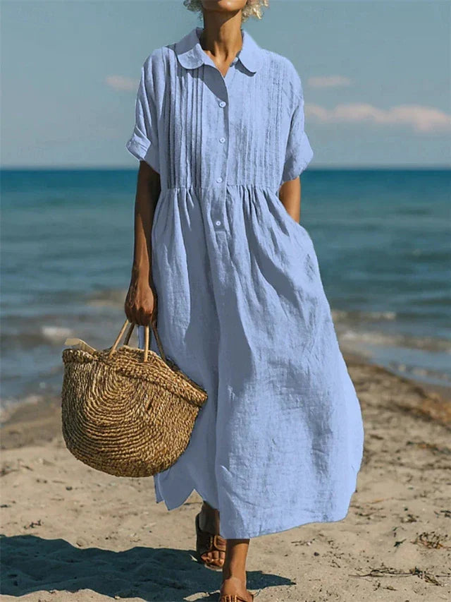 Women's Shirt Dress | Collar Button Front Midi Relaxed