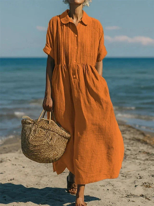 Women's Shirt Dress | Collar Button Front Midi Relaxed