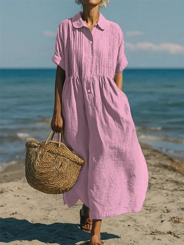 Women's Shirt Dress | Collar Button Front Midi Relaxed