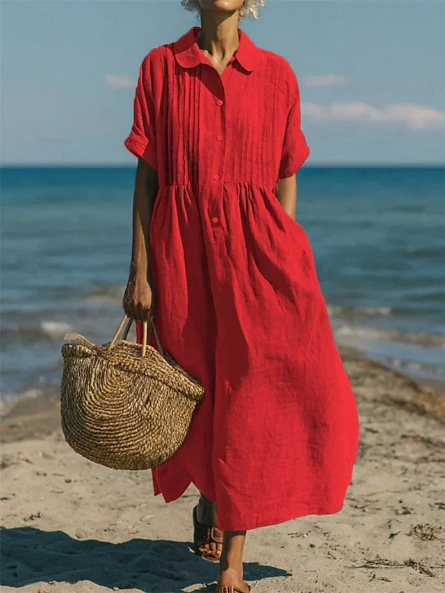 Women's Shirt Dress | Collar Button Front Midi Relaxed