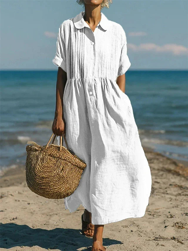 Women's Shirt Dress | Collar Button Front Midi Relaxed