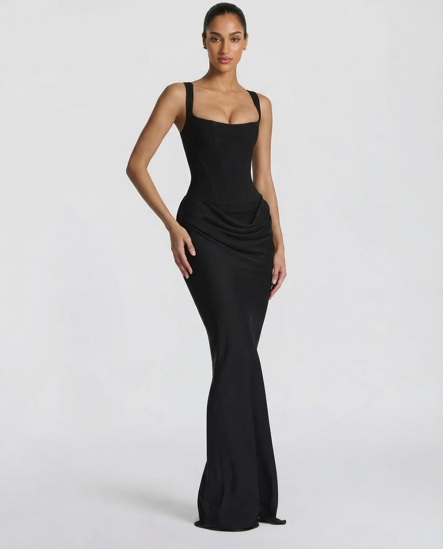 Women's Xmas Day Dress | Maxi Sleeveless Square Neckline Draped