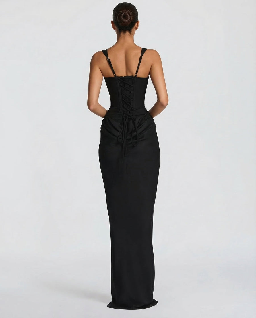 Women's Xmas Day Dress | Maxi Sleeveless Square Neckline Draped