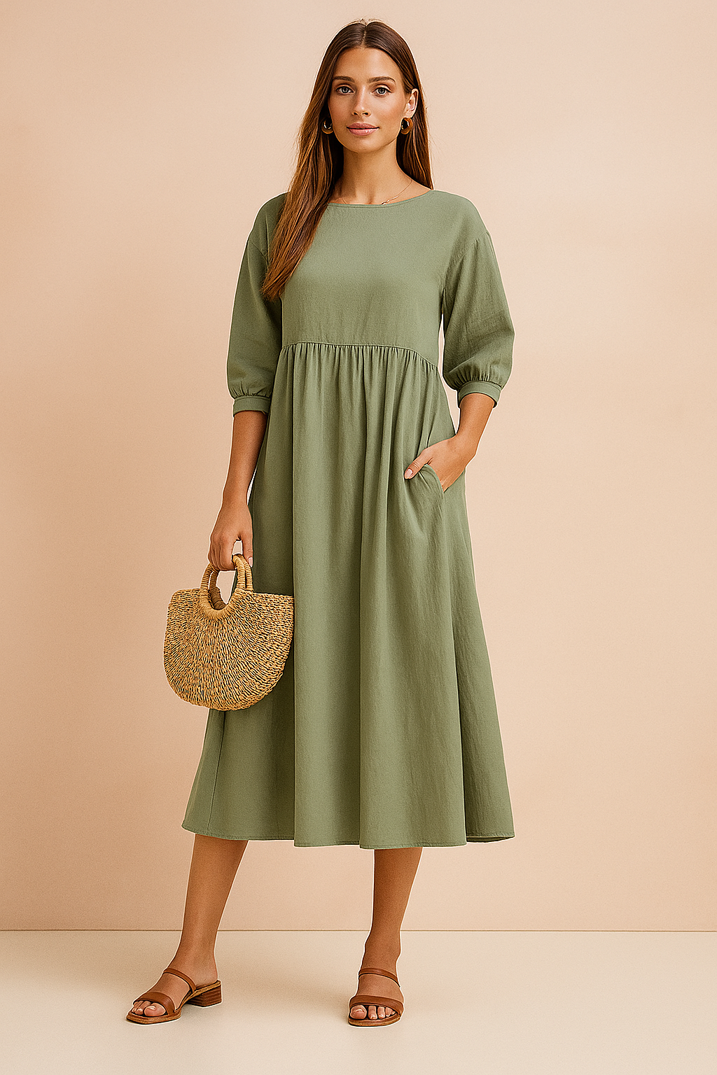 Amabel | Elegant Midi Dress with 3/4 Sleeves 0