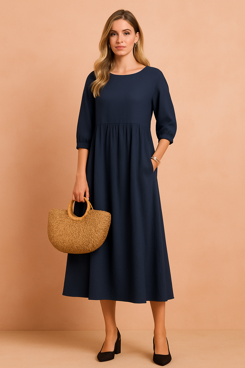 Amabel | Elegant Midi Dress with 3/4 Sleeves 1