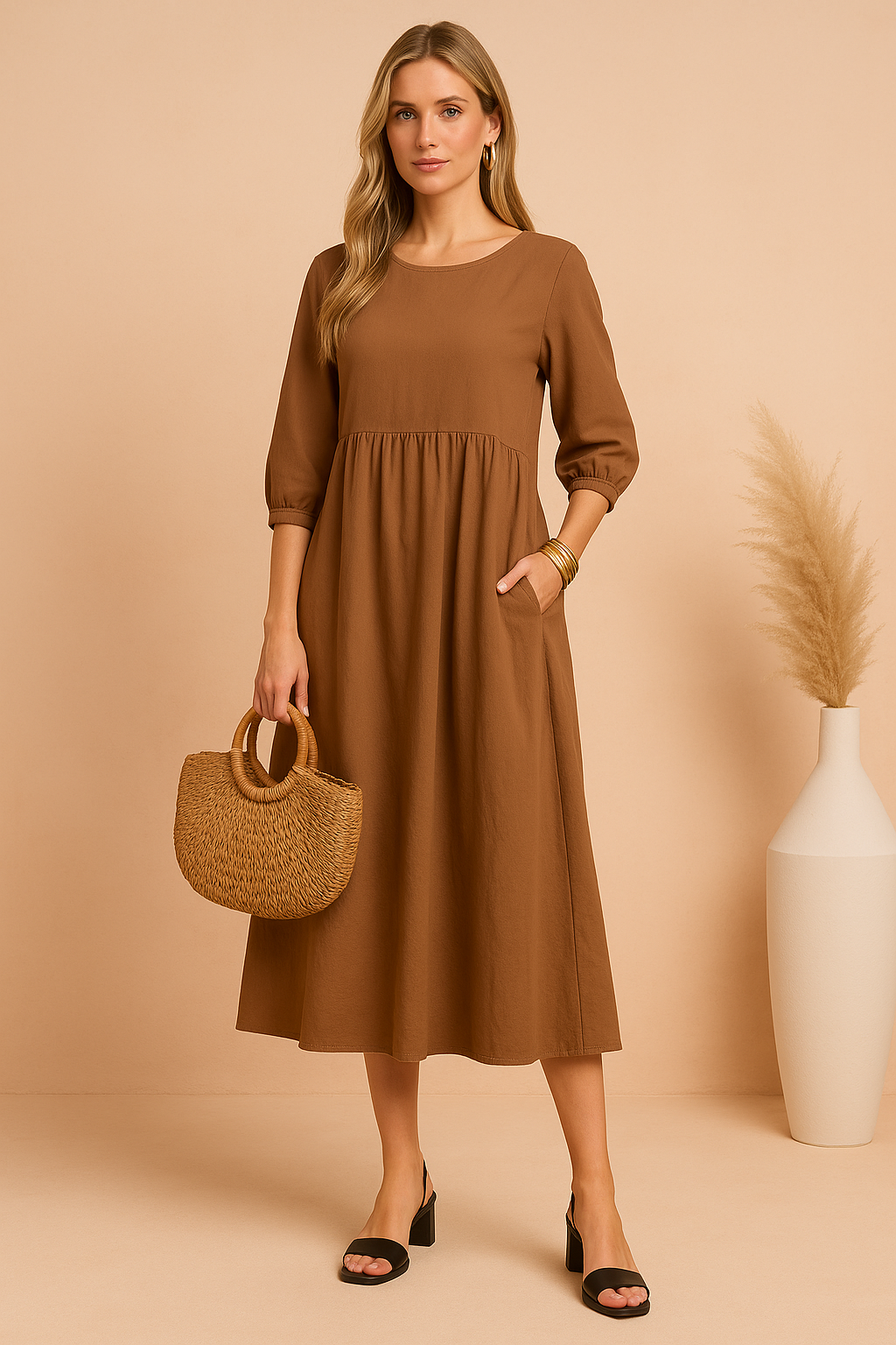Amabel | Elegant Midi Dress with 3/4 Sleeves 3