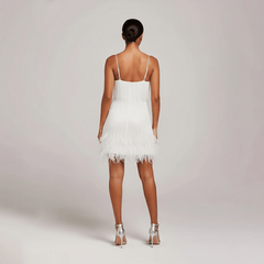Women's Cocktail Dress | Mini Fringe Feather Sleeveless V-Neck