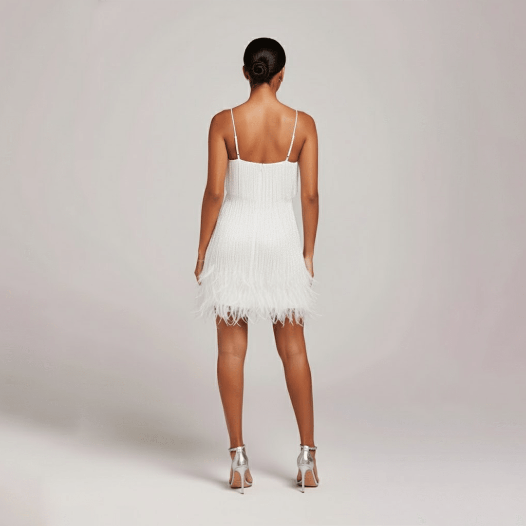 Women's Cocktail Dress | Mini Fringe Feather Sleeveless V-Neck