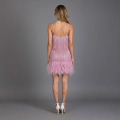 Women's Cocktail Dress | Mini Fringe Feather Sleeveless V-Neck