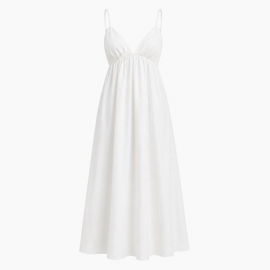 Women's White Dress | Maxi Backless V-Neck Spaghetti Strap