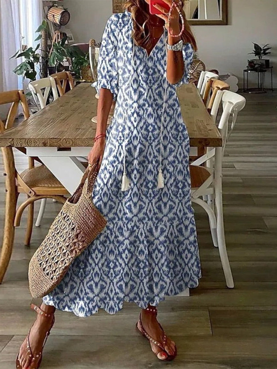 Women's Summer Dress | V-Neck Midi Ikat Print