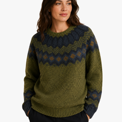Women's Fair Isle Sweater | Crew Neck Long Sleeve Knit