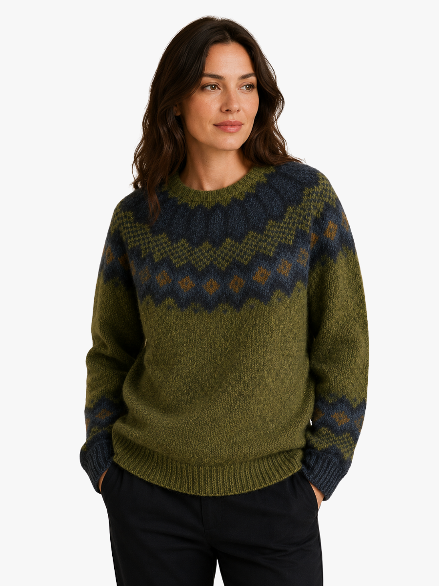 Women's Fair Isle Sweater | Crew Neck Long Sleeve Knit