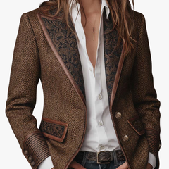 Women's Blazer | Tweed Herringbone Button Closure Tailored
