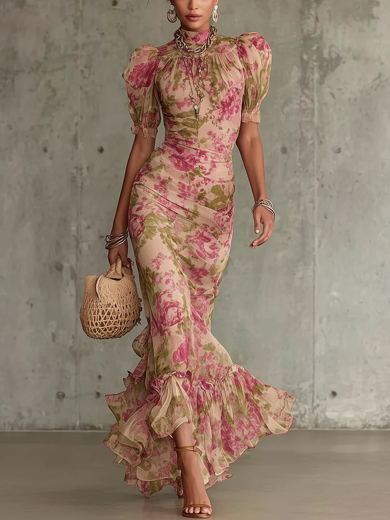 Bella Rose | Elegant Floral Maxi Dress with Sleeves for Women 0