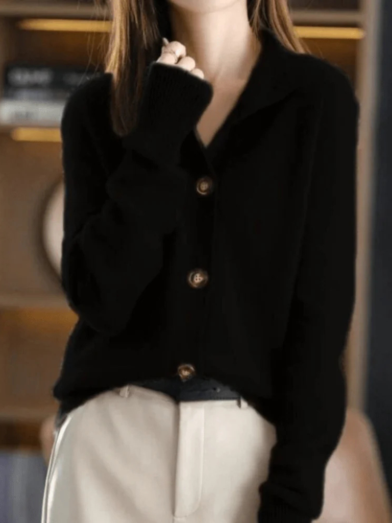 Women's Cardigan | Collar Button Front Knit Relaxed