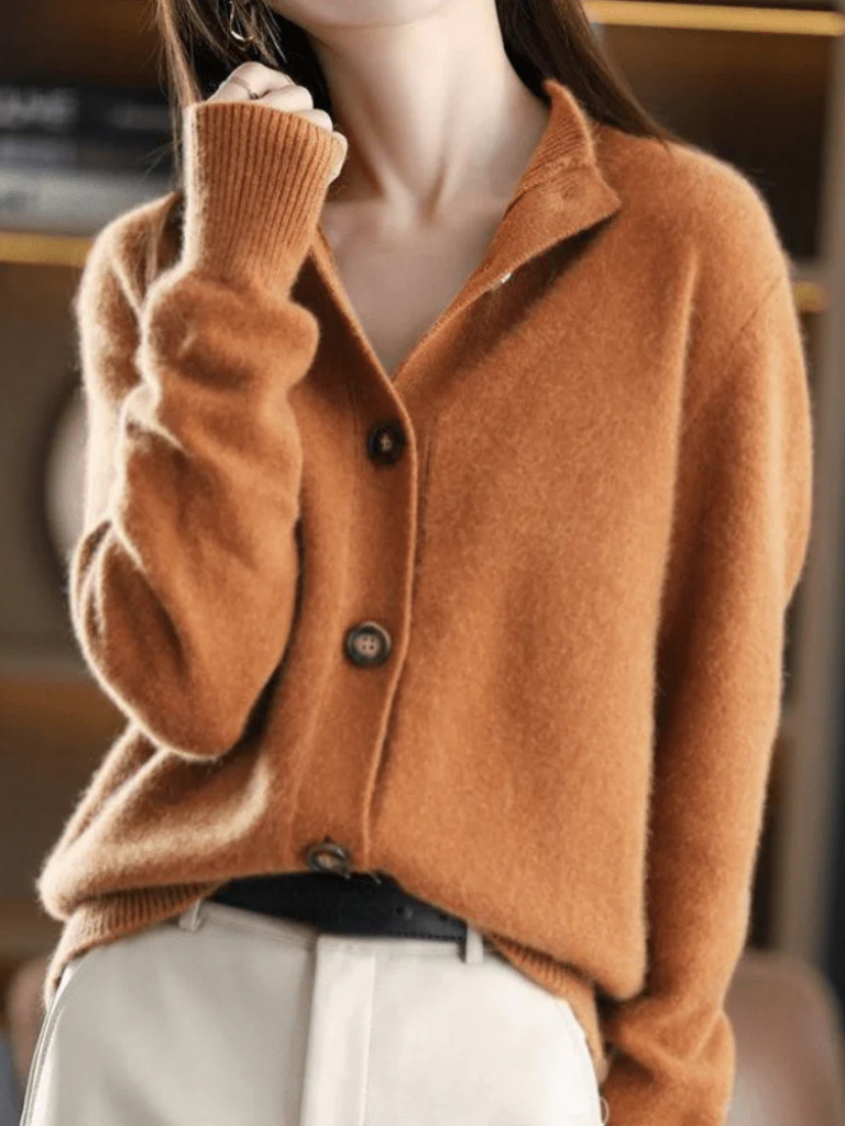 Women's Cardigan | Collar Button Front Knit Relaxed