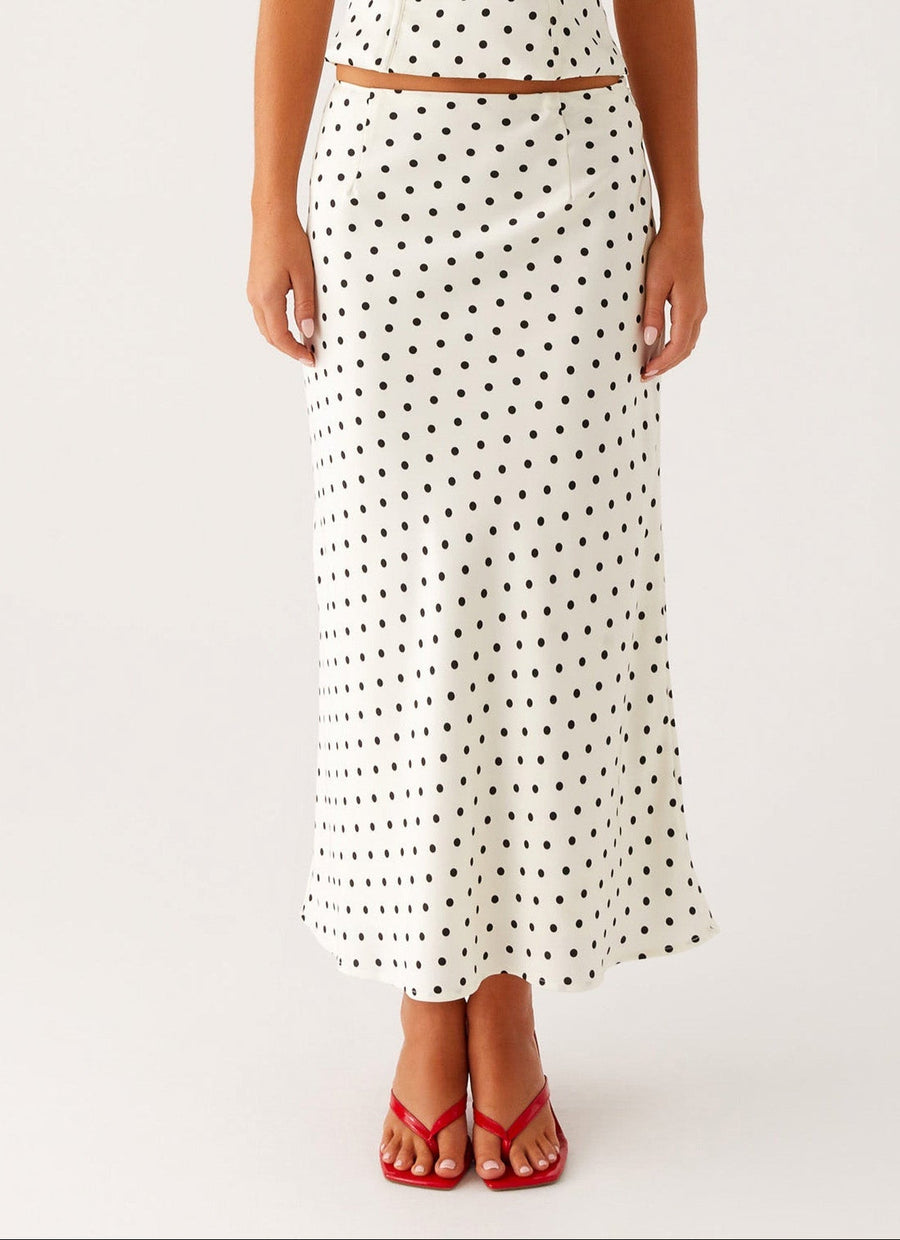 Women's Polka Dot Skirt | Midi Length High Waist Flowing