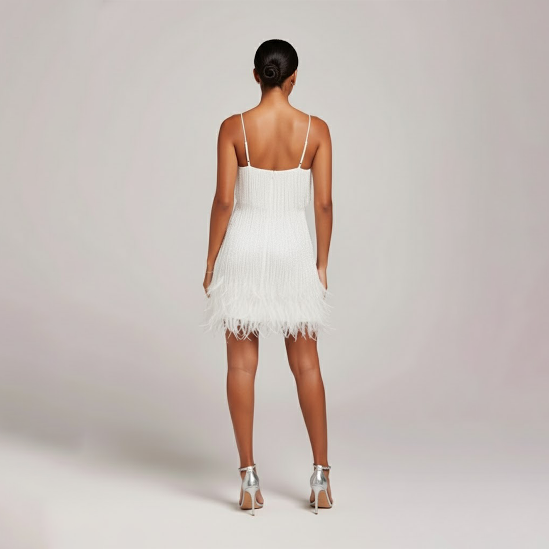 Women's Party Dress | V Neckline Cami Straps Mini Fringe Hem