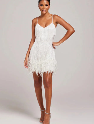 Women's Holiday Party Dress | Mini V-Neck Spaghetti Strap Feather