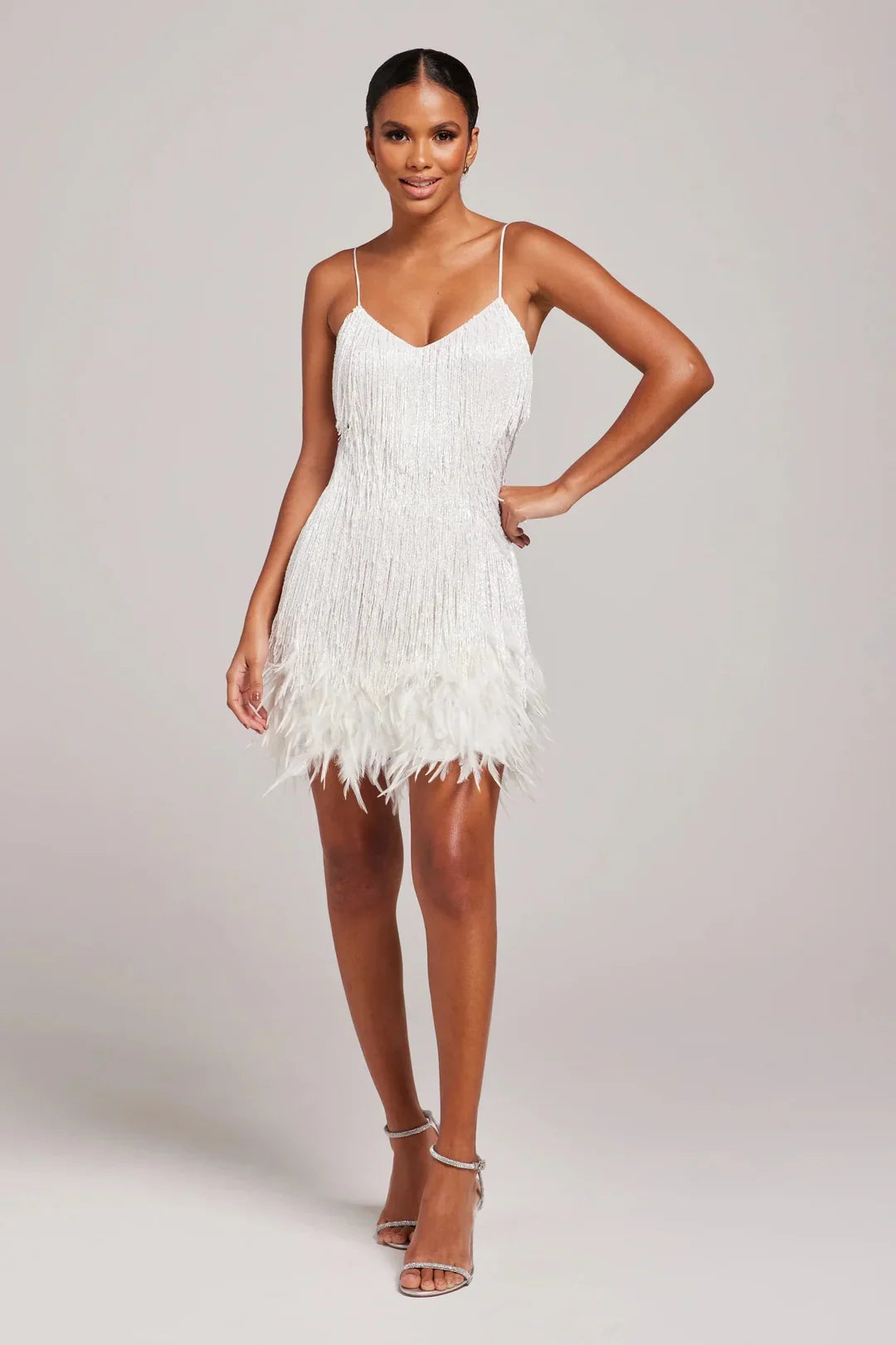 Women's Holiday Party Dress | Mini V-Neck Spaghetti Strap Feather