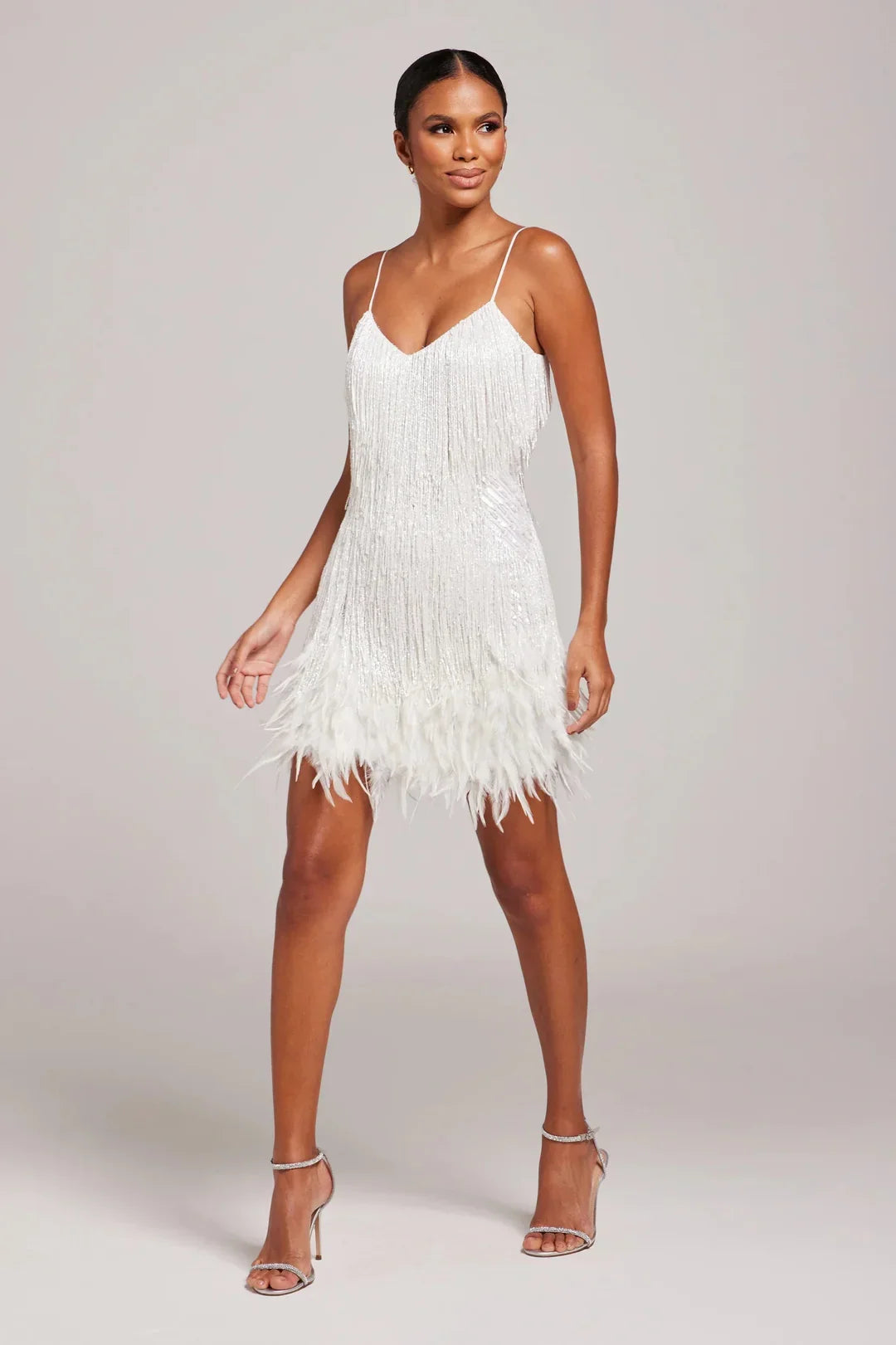Women's Holiday Party Dress | Mini V-Neck Spaghetti Strap Feather