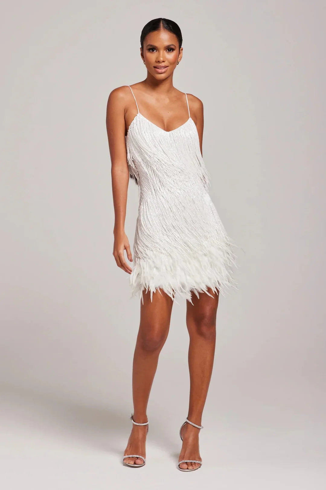 Women's Holiday Party Dress | Mini V-Neck Spaghetti Strap Feather