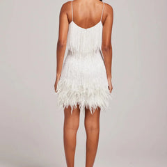 Women's Holiday Party Dress | Mini V-Neck Spaghetti Strap Feather