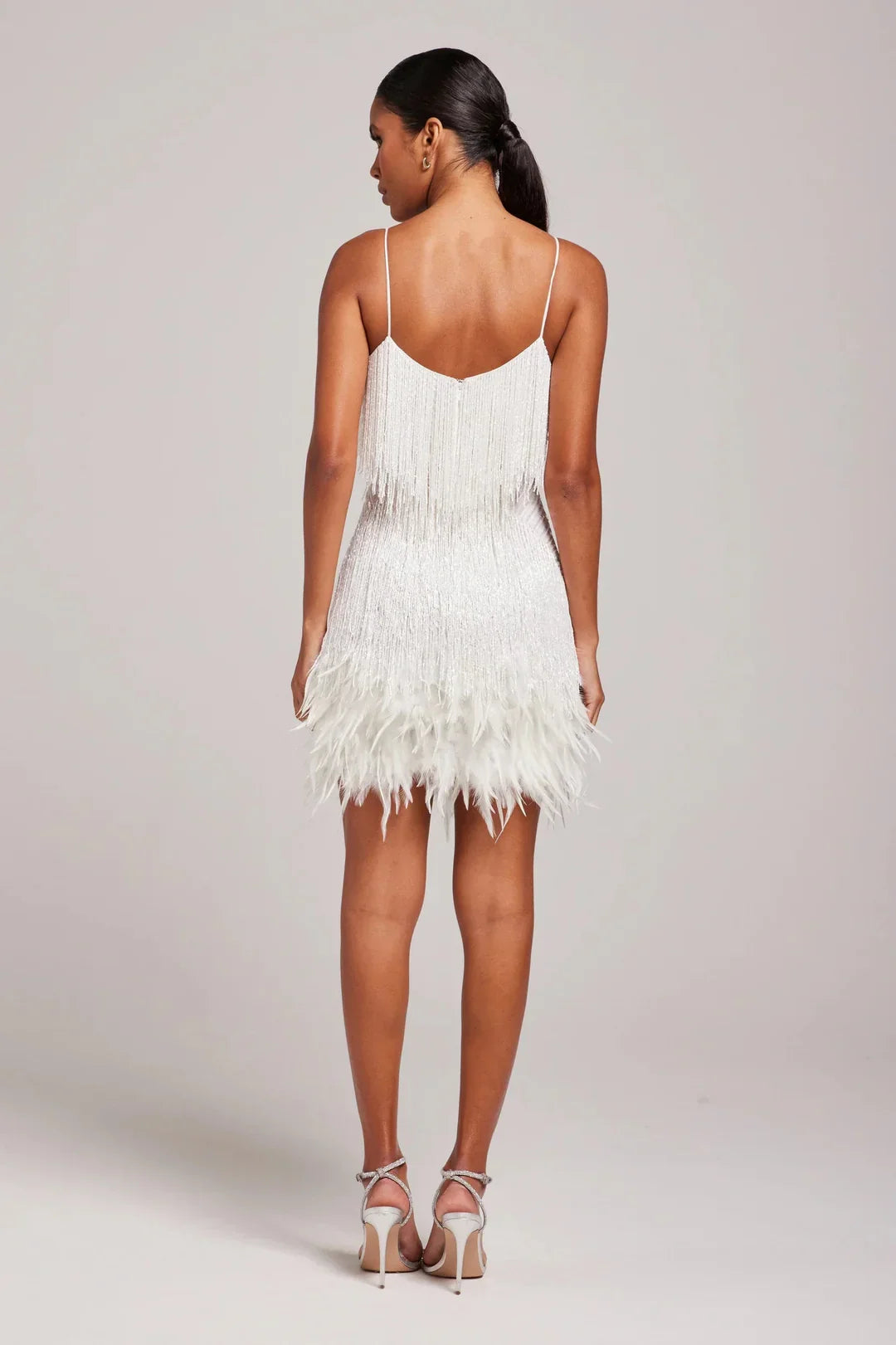 Women's Holiday Party Dress | Mini V-Neck Spaghetti Strap Feather