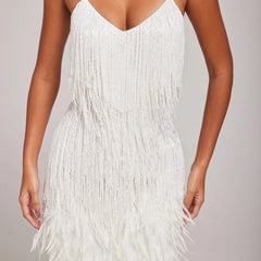 Women's Holiday Party Dress | Mini V-Neck Spaghetti Strap Feather